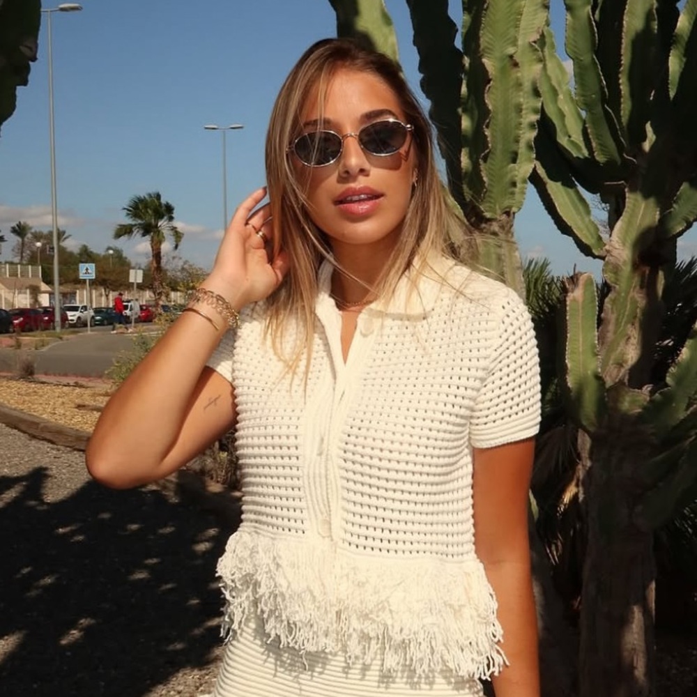 Zara CHECKERED KNIT JACKET WITH FRINGE